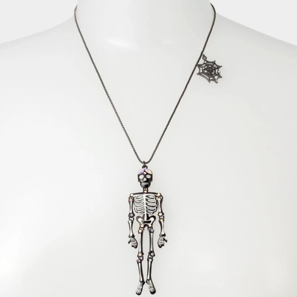 Betsey Johnson Hematite Tone Just Treats Skeleton Glow Pendant Necklace